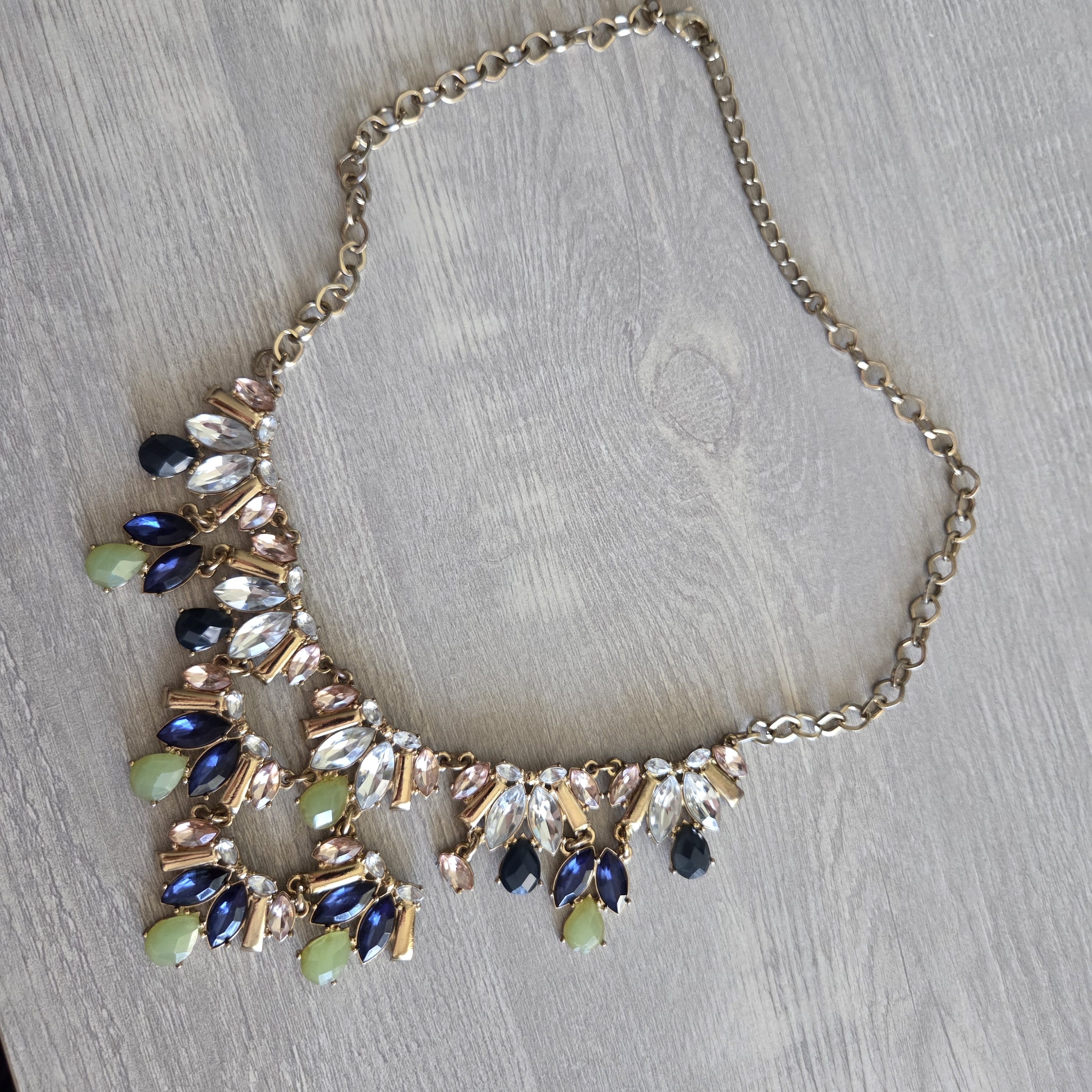 Chic Gold, Blue And Green Statement Necklace